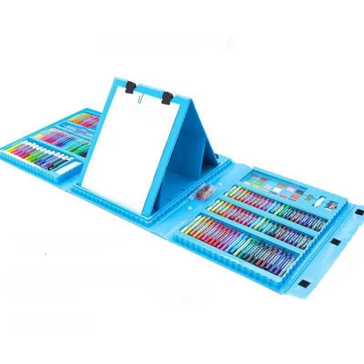 Blue 208-Piece Kids Art Set with Built-in Trifold Easel Drawing and Painting Kit for Students with Watercolor Pens Crayons and Pencils for Aussie Homes