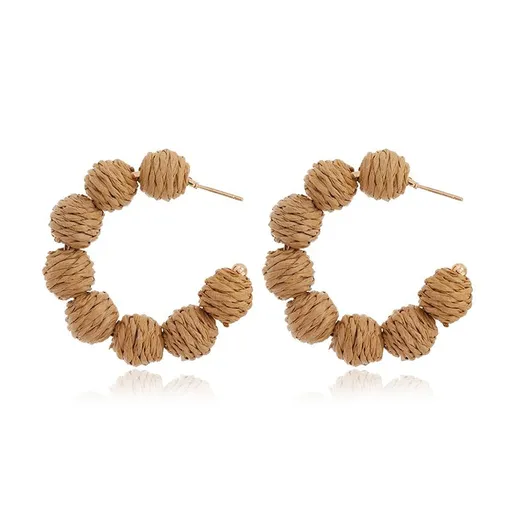 4 Pairs Rattan C-shaped Earrings Straw Earrings Retro Earrings Geometric Teardrop Earrings Holiday Earrings Beach Earrings Rattan
