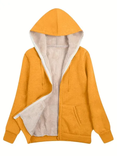 Fleece-Lined Hooded Jacket Women'S Winter Jacket Autumn Winter Coat Hooded - Yellow - Size S(AU S/EU46)