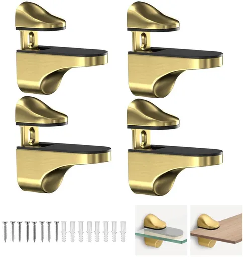 pieces - Glass clamp - Glass shelf brackets - adjustable - glass shelf bracket - fishmouth glass clip - wall mounting bracket - zinc alloy - furniture accessories - hardware accessories - with screws - for shelves of 3-20 mm thickness - 56*24*50 mm -