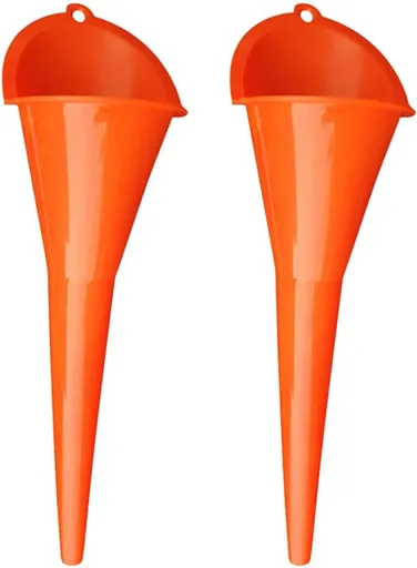 2PCS Long Neck Oil Funnels, Multi-Purpose Spill Saver Funnel, Plastic Funnel for Filling Automotive Oils Lubricants Engine Oils Water Diesel Fuel Kerosene and Other Liquids (2 Orange)