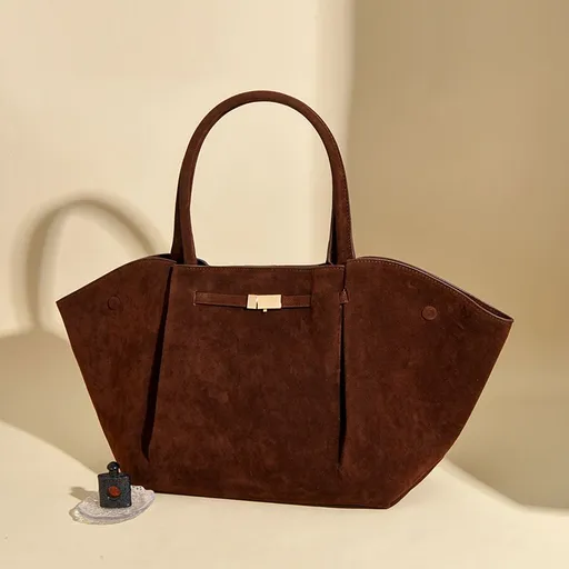 Tote Bag Women's Slouchy Oversized Dumpling Shape Soft Textured Suede Coffee 61 x 13 x 29CM