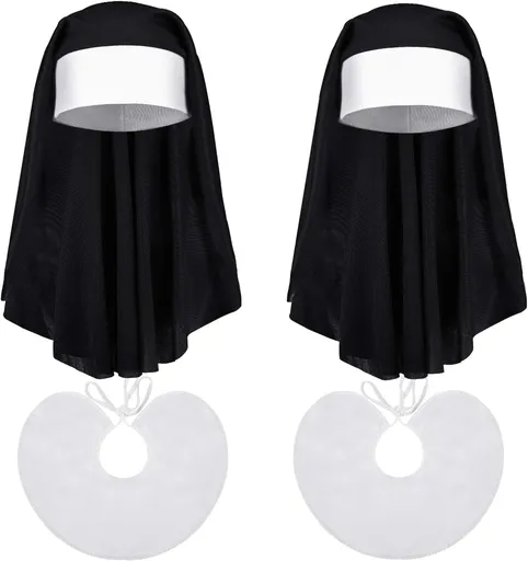 2 Sets Halloween Nun Costume Set Plastic Gold Cross Nun Habit Costume Set Hat White Collar Gold Cross Pendant for Woman