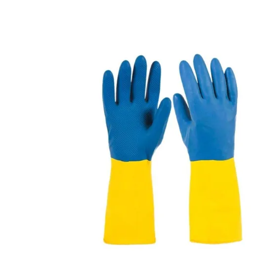 Chemical Resistant Unsupported Gloves, Liquid Proof, Small, Blue/Yellow