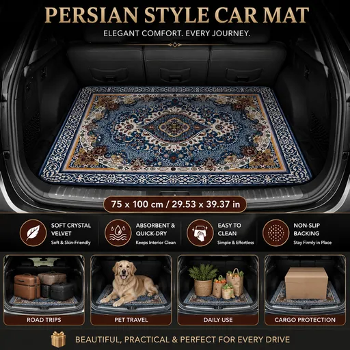 Style 3 Soft Crystal Velvet Waterproof Car Trunk Mat – 75×100cm Retro Floral Persian Cargo Liner with Non Slip Backing, Water Absorbent Quick Dry and Easy to Clean, Universal Auto Protector