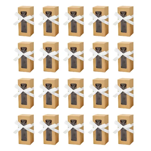 20PCS Cup Gift Boxes Sturdy with Clear Window Aesthetic for Coffee Cup Packaging - Kraft