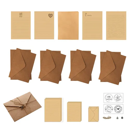 5 Set Vintage Cowhide Letter Paper Envelope Stationery Writing Set for Gifts - 1