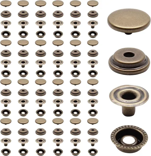 Biaungdo 200pc 15mm Heavy Duty Snap Fasteners Kit, Metal Leather Snap Button Press Stud Cap for Canvas, Marine, Boat, Bronzer (4 Components, 50pc Each)