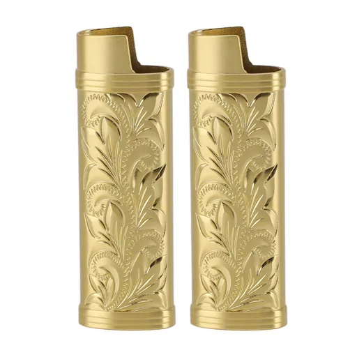 Lighter Case Zinc Alloy Vintage Style Protective Cover 2Pcs Floral Pattern Gold
