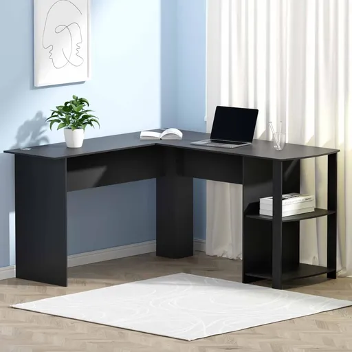 Artiss Computer Desk Shelf L-Shape Black 136CM