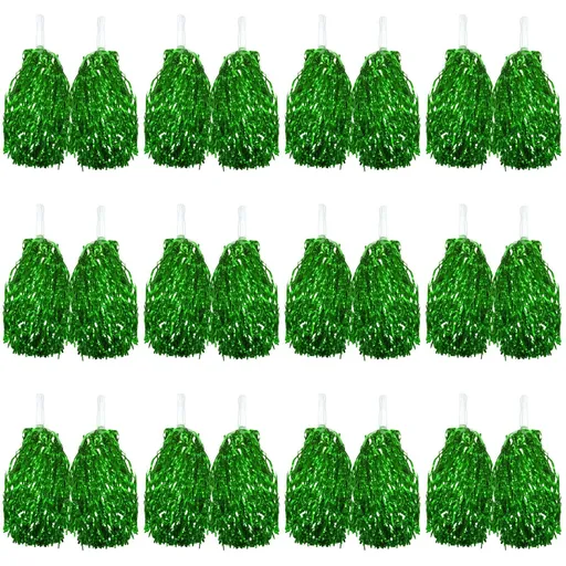 Green Metallic Cheerleading Pom Poms – Set of 12 w/ Easy-Grip Handles Australia Day