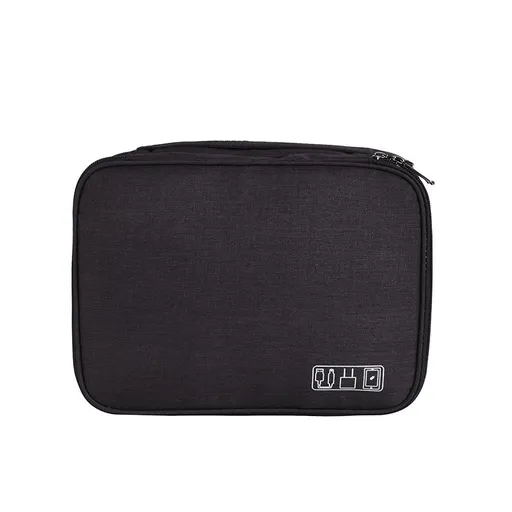 Black Durable Three-Layer Earphone & Digital Organizer - Waterproof Cosmetic & Cable Storage Pouch(Photography props not included, only the bag)