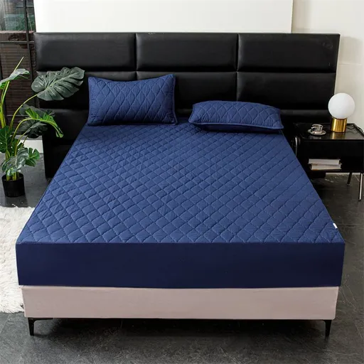 Waterproof Quilted Fitted Sheet Solid Color Toddler Navy blue 1.8*2.2m single fitted sheet