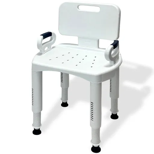 Orthonica Adjustable Shower Chair with Armrests Non-Slip Bath Seat Stool for Seniors Elderly Heavy Duty 158kg Capacity