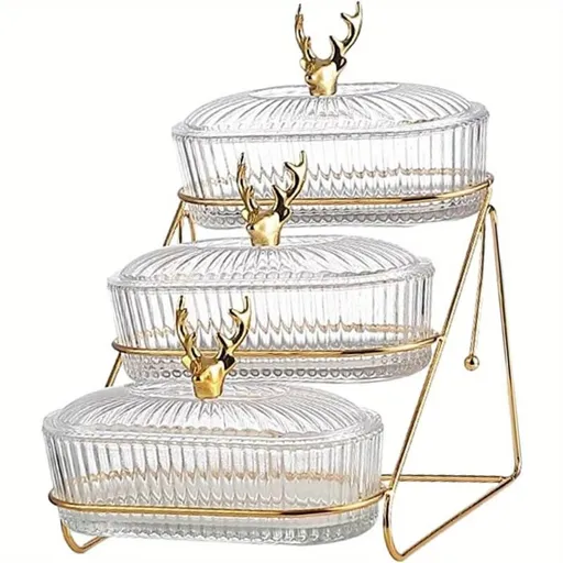 Fashion Three-Tier Covered Snack and Fruit Tray - Sturdy Metal Frame, Nordic Design, Suitable for Kitchen, Living Room, and Parties | Perfect for Holding Dried Fruits, Candies, Nuts | Easy to Clean, Versatile Appetizer Plate, Ideal for Serving and Ho