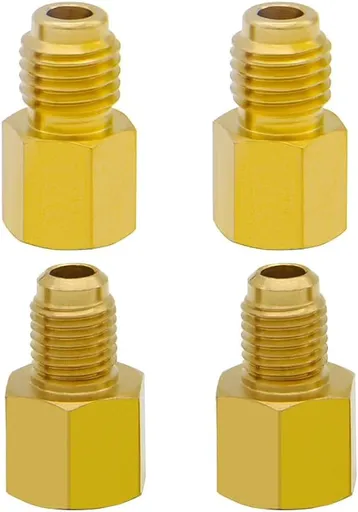 4 PCS R134A Brass Refrigerant Tank Adapter to R12 Fitting Adapter Vacuum Pump Adaptor 1/4 Inch Flare Female to 1/2 Inch Male and 1/2 Female to 1/4 Male Flare(6014&6015)