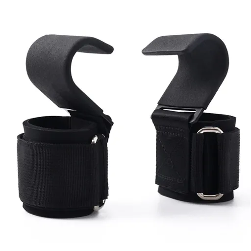 SPORTIC Weight Lifting Hooks (Pair) - Heavy Duty Lifting Wrist Straps, Hand Grip Support for Deadlifts, Pull Ups, Shrugs, Weightlifting Hooks Gym Gloves for Men and Women（Metal assist plate）