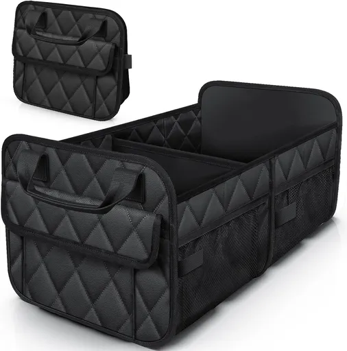 Trunk Organizer for SUV – Foldable & Portable Car Organizers and Storage with 2 Compartments, Large Capacity Car Trunk Organizer Car Accessories for Truck Sedan, Black, 21.7" x 12.8" x 11.0"