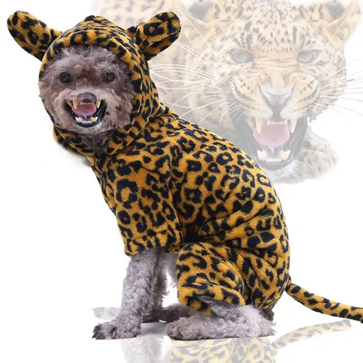 Shine Pet Costume Four Leg Warm Coral Fleece Cheetah four-legged flannel XS (chest circumference 30 back length 20cm)