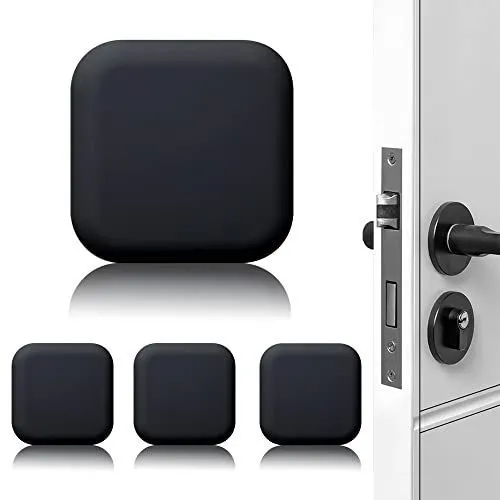 4Pack Door Stoppers Wall Protector Buffer Guard Doorknob Door Handle Bumper Self Adhesive Silencer Soft Rubber Crash Pad for Home Office - Black square - Size 4 Pack