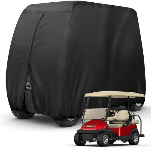 Heavy Duty 420D Oxford Golf Cart Cover with PU Coating, Waterproof Windproof UV-Resistant Storage Protection for 4-Seater and 2+2 Passenger Carts, Includes Storage Bag, Secure Side Zipper Access and Elastic Bottom (112*54*66inch, 420D)