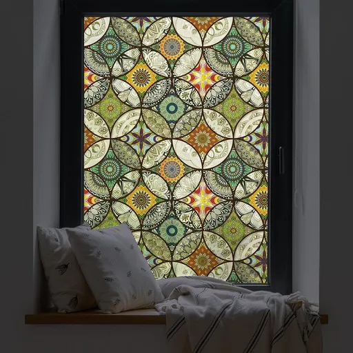 Dktie Decorative Window Film - Stained Glass Window Film - Decorative Film - Window Film - Privacy Screen Printing for Windows - Frosted Glass - Circle Pattern - Static - Adhesion - Window Film Window Privacy - Decorative Film - Simple Fix Window Fil