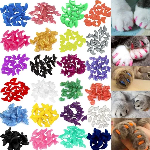 Medium 140pcs (7 Colors) Cat Nail Caps, Cat Claw Covers Cat Nail Covers with Adhesives and Applicators - Multi-color - Size M
