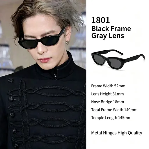 Bold All Black Frame Dark Grey Lens Cat Eye Sunglasses UV400 Blocking, Sleek Face-Slimming Street Style, Great Christmas Present