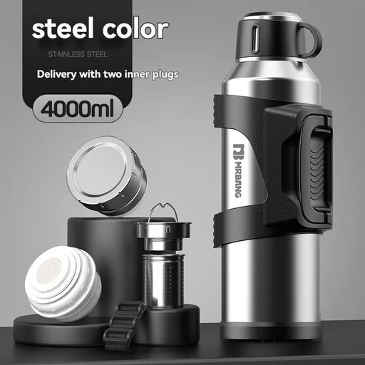 316 Stainless Steel Thermos Large Capacity Thermos Portable Thermos Flask - Silver - Size 4000ml