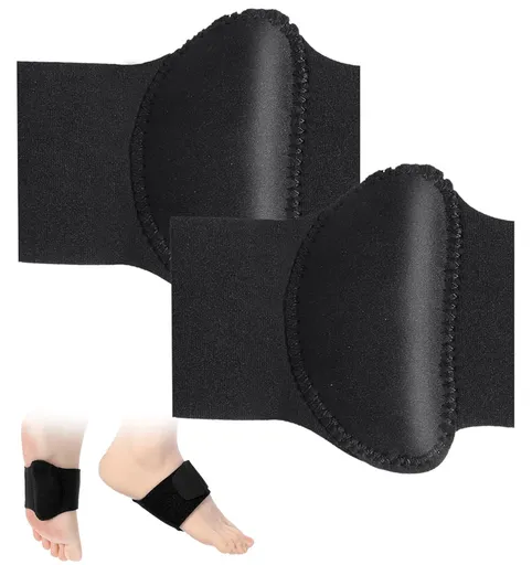 2 Pcs Plantar Fasciitis Relief, Adjustable Arch Support Neoprene Flat Foot Corrector Fallen Arch Supports Pads for Plantar Fasciitis, Gel Pads Bands Wear Over or Under Socks, Black 1 Pair