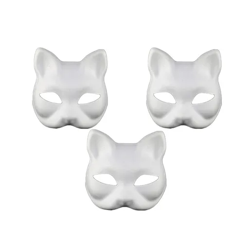 Cat Mask, 3PCS Masks White Cat Masks Blank DIY Halloween Mask Animal Half Facemasks Masquerade Cosplay Party
