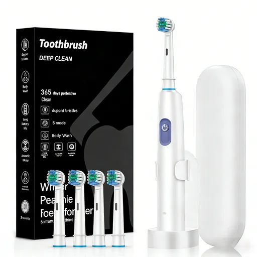 Electric Toothbrush Kit 3D Rotating Round Head Travel Case Stand White