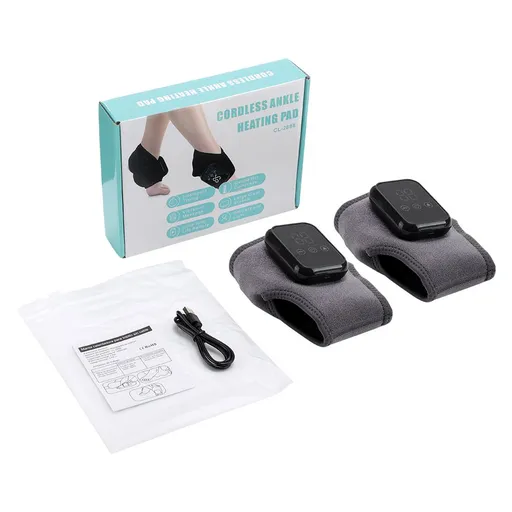 2-Pack Grey Wireless Rechargeable Heated Ankle Massager - 3 Heat Levels & 3 Vibrating Intensities Foot Joint Wrap for Pain Relief and Recovery