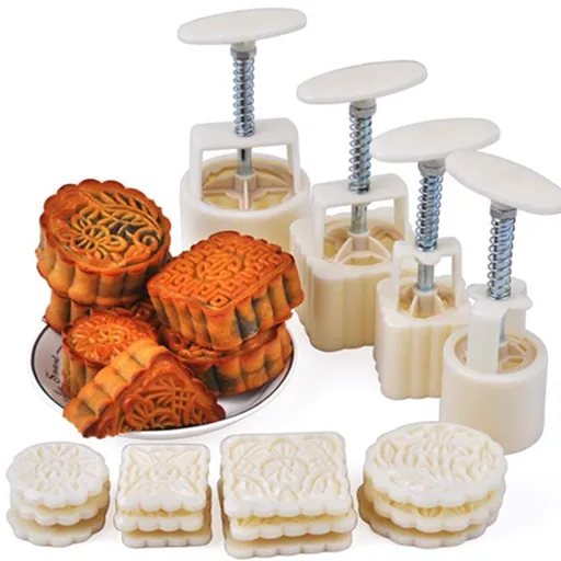 Cookie Mold Moon Cake Stamps, Hand Pressure DIY Mid Autumn Festival Decor Pastry Tool Mooncake Maker Cutter 4 Sets with 12 Flower