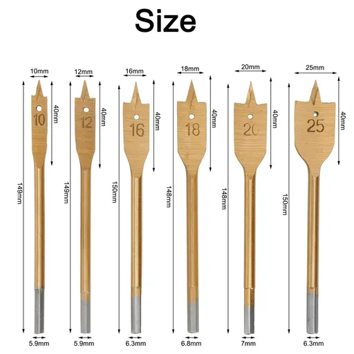 6Pcs Spade Flat Wood Drill Bit Woodworking Hex Shank Metric 10-25Mm