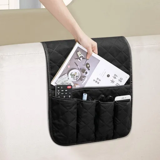 Sofa Armrest Organizer Non-Slip Arm Chair Bedside Storage Organizer for Recliner Couch with 5 Pockets (BLACK)