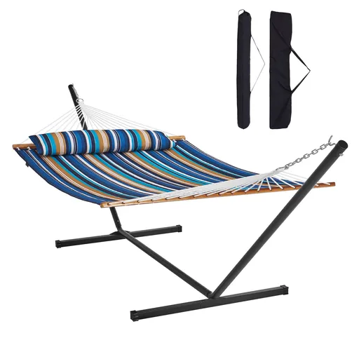 Double Quilted Fabric Hammock Two Person Hammock with Stand 480lb Capacity
