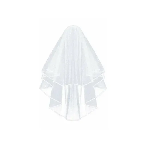 Bridal 2 Layer Wedding Veil with Comb Satin Edge Short Tulle for Women White Ivory - White