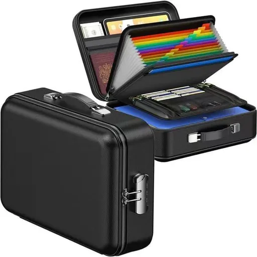 Secure Lockable Document Box for Home Office, Travel, and Organizing Valuables (Black)