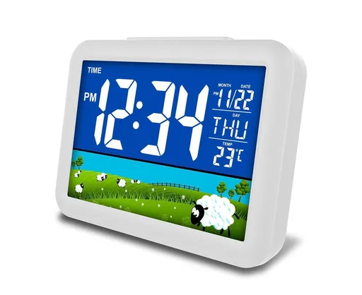 LCD Big Color Screen Home Office Temperature Display Monitor Digital Alarm Clock - Grassland Pattern