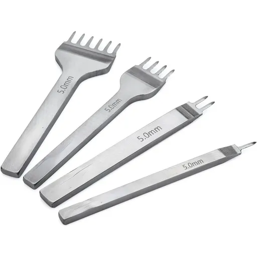 Leather Stitching Punch Set, Diamond Chisel Tools, 5mm White Steel 1/2/4/6 Prong for Leather Craft DIY