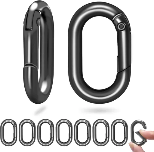 10Pack 1 Inch Small Carabiner Clip Metal Tiny Oval Carabiner Spring O Rings Hooks for Paracord Lanyard Keychain, Car Key Rings Hook, Dog Tag Clips, Purse Keychain Replacement (Gunmetal Black)