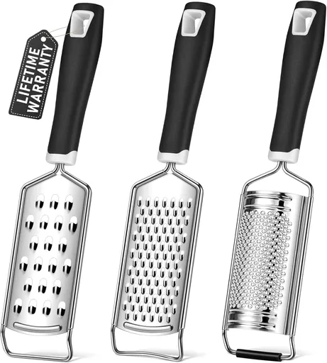 Cheese Grater, 3 Packs Stainless Steel Lemon Zester Grater with Silicone Handle for Cheese, Chocolate, Spices, and More