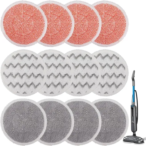 3897A Replacement Steam Mop Pads: 12 Packs Spin Mop Reills Compatible with Bissell Spinwave 3897A 3712C 3712W SmartSteam Scrubbing Steam Mop - Hard loor Steam Mop Washable Pads (Heavy & Sot)
