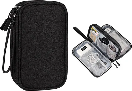 1 Piece Black Cable Organizer Bag, Multi Layer Electronics Case, 21 x 12.5 x 6 cm