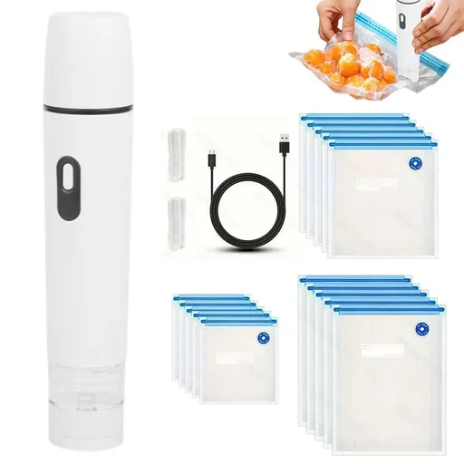 Vacuum Sealer Machine Compact Handheld 60KPa Suction Power Portable for Food Storage with 15 Reusable Bags