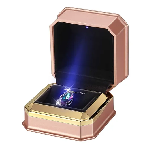 LED Jewelry Gift Box Necklace Box Case Square Velvet Pendant Container for Jewelry Display Birthday Wedding Engagment
