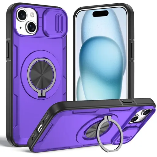 2-in-1 Magnetic Sliding Lens Case, Purple for iPhone 15