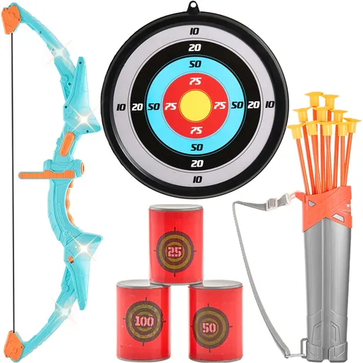 Kids Bow and Arrow Set LED Light Up Outdoor Archery Kit Children 10 Arrows