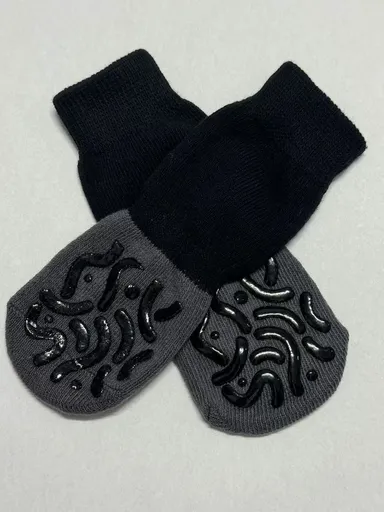 Dog Shoes Non Slip Indoor Outdoor Cotton Black + dark grey fuzzy caterpillar double-sided dot glue [premium storage bag] S small size 5.5*14cm [recommended within 5-10kg inches] [pack of four]